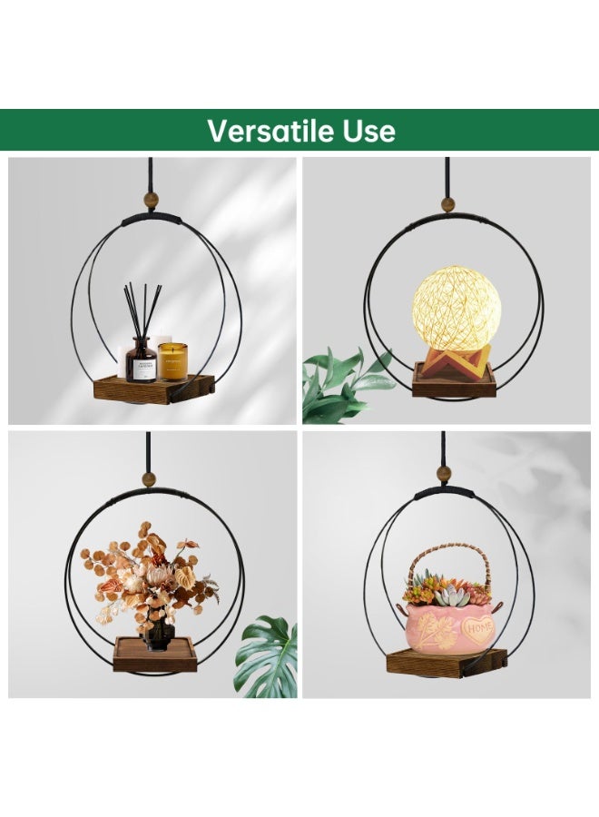 عربست حامل نباتات معلق للنباتات الداخلية، حامل نباتات أسود داخلي بقاعدة خشبية متينة، حامل نباتات بوهو ماكرامي عصري لأواني 3-5.5 بوصة، حامل معلق على الحائط والسقف والنافذة لتزيين المنزل (الأواني غير مضمنة) - Image 3